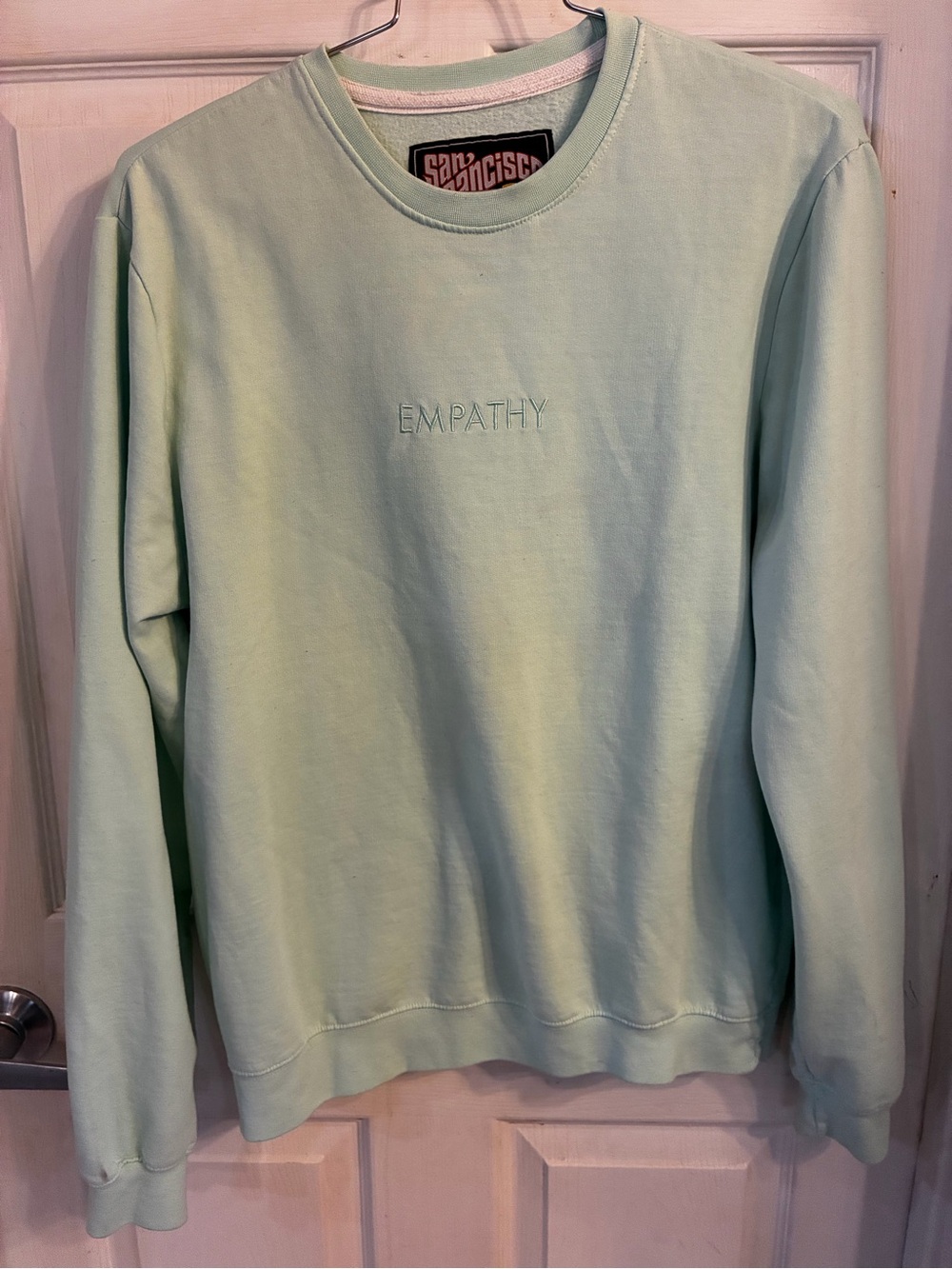 San Francisco Work Light Mint Empathy Embroidered Crewneck, Size: L